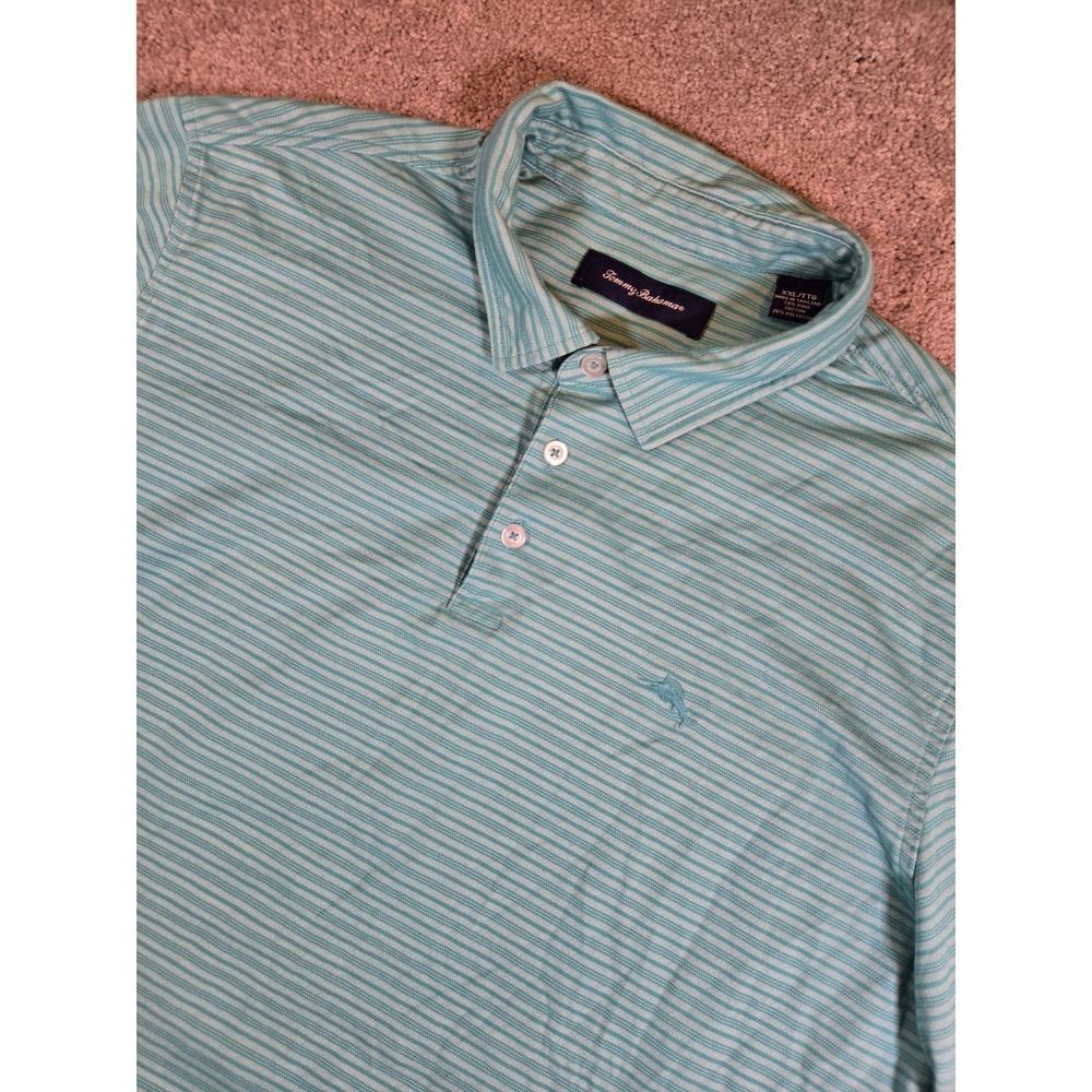 Tommy Bahama Polo Shirt Mens Teal Blue Pima Cotton Polyester Short Sleeve 2XL